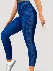 Casual Denim Print High Rise Leggings