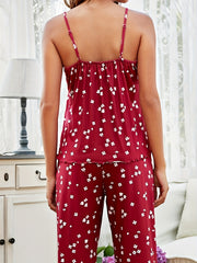 Floral Pajama Set Lace Trim Cami & Pants Women's Sleepwear