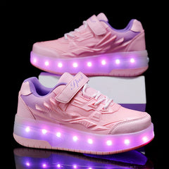 Girl's LED Light Up Roller Shoes with Hook and Loop Fastener