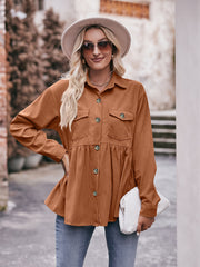 Ribbed Button Up Long Sleeve Blouse