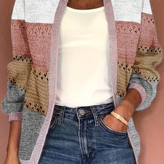 Eyelet Knit Cardigan Open Front Long Sleeve Sweater