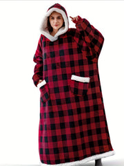 Hooded Fleece Blanket Robe Women's Long Sleeve Flannel Loungewear