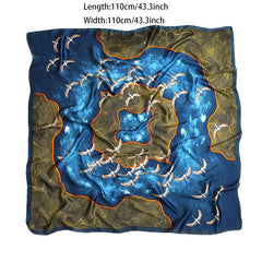 Square Scarf Block Seabird Wave Print Shawl Windproof Sunscreen