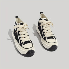 Colorblock Lace Up Canvas Shoes High Round Toe Non Slip Skate Shoes