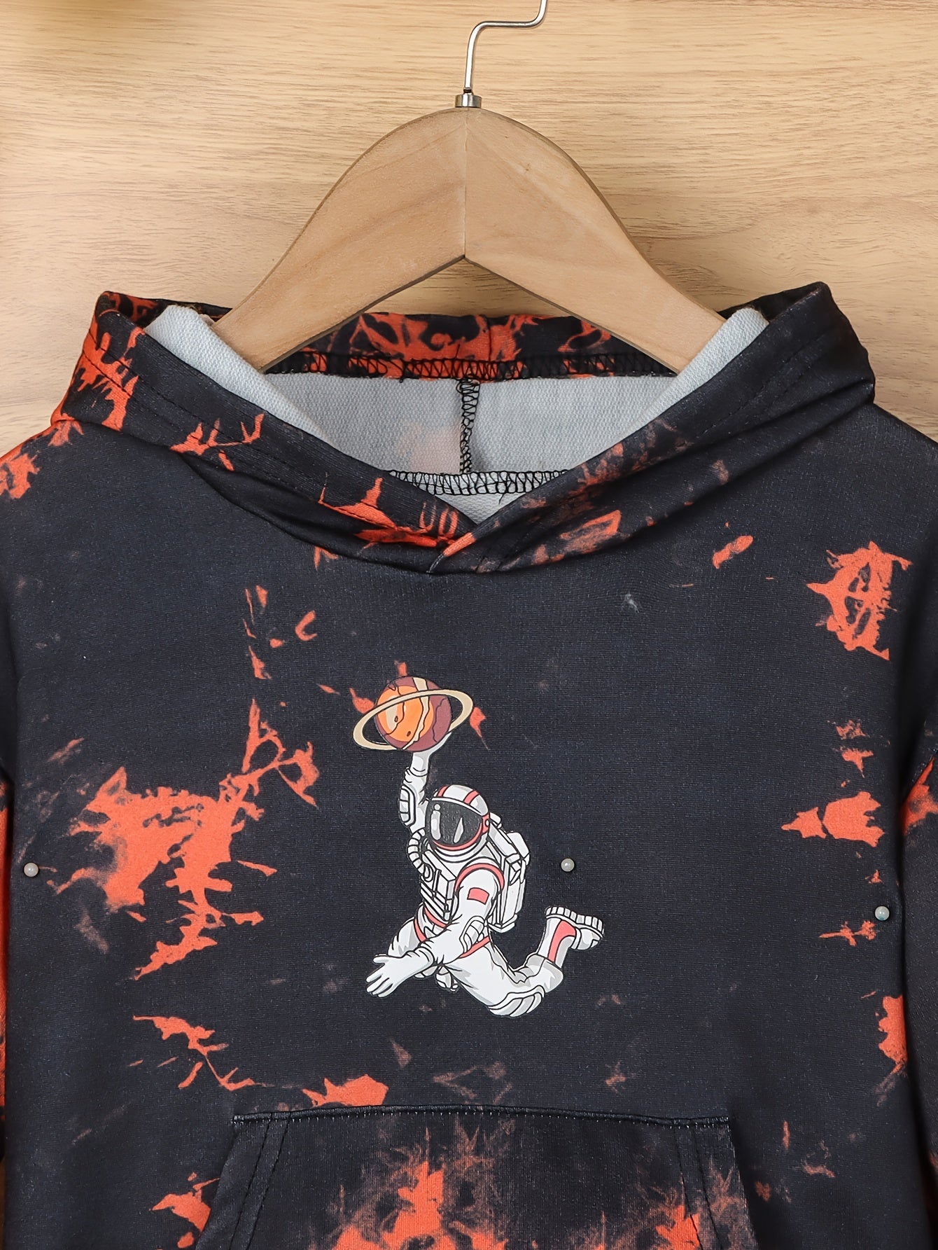 Boy's Tie Dye Hoodie & Sweatpants Set Astronaut Print Outfits Spring Fall