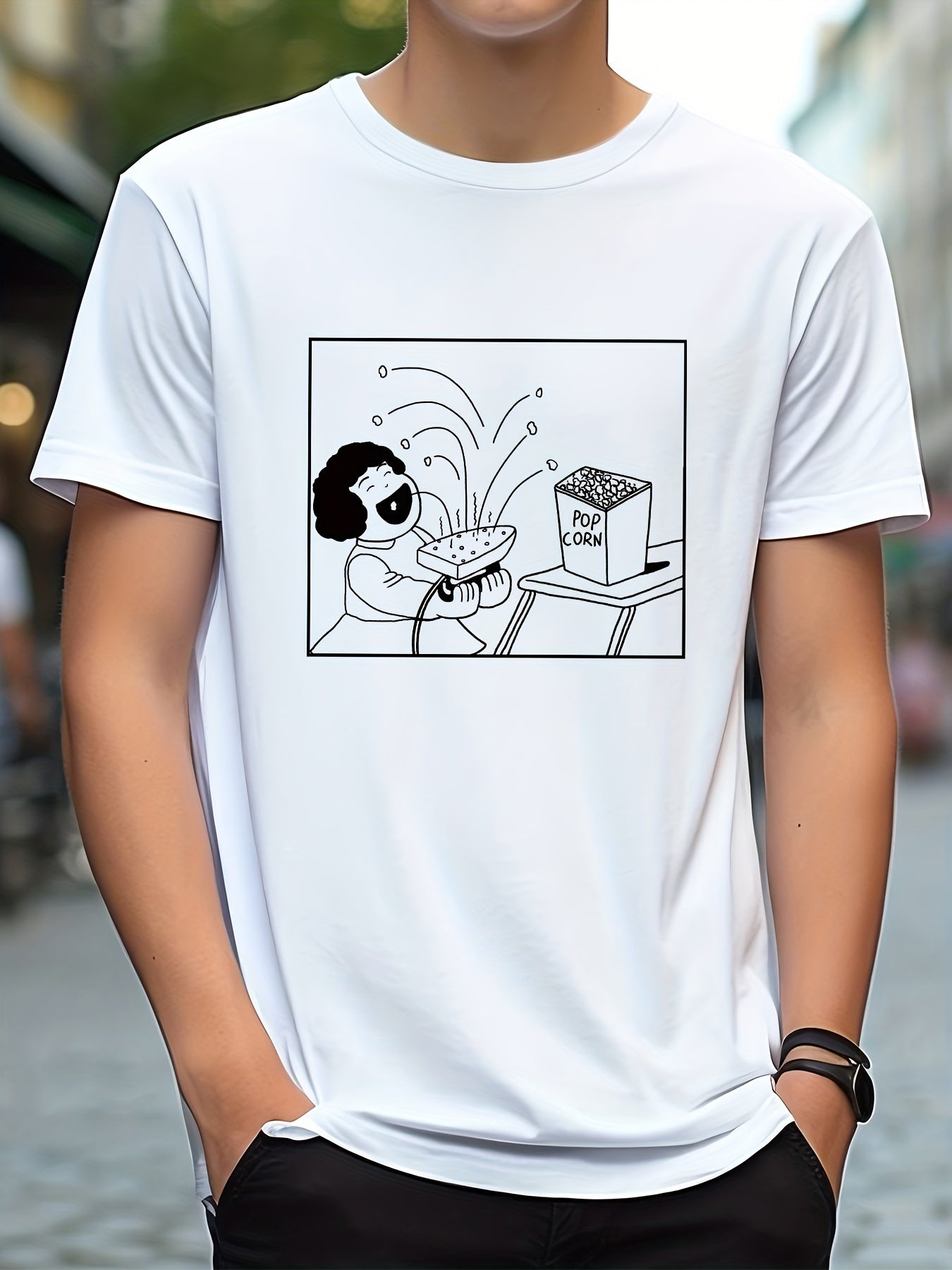 Men's Printed Leisure Sports T shirt Casual Stretch Round Neck Tee Shirt