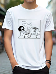 Men's Printed Leisure Sports T shirt Casual Stretch Round Neck Tee Shirt