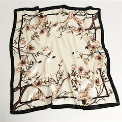 Flower Print Bandana Chinese Style Satin Square Scarf Women Windproof Head Wrap