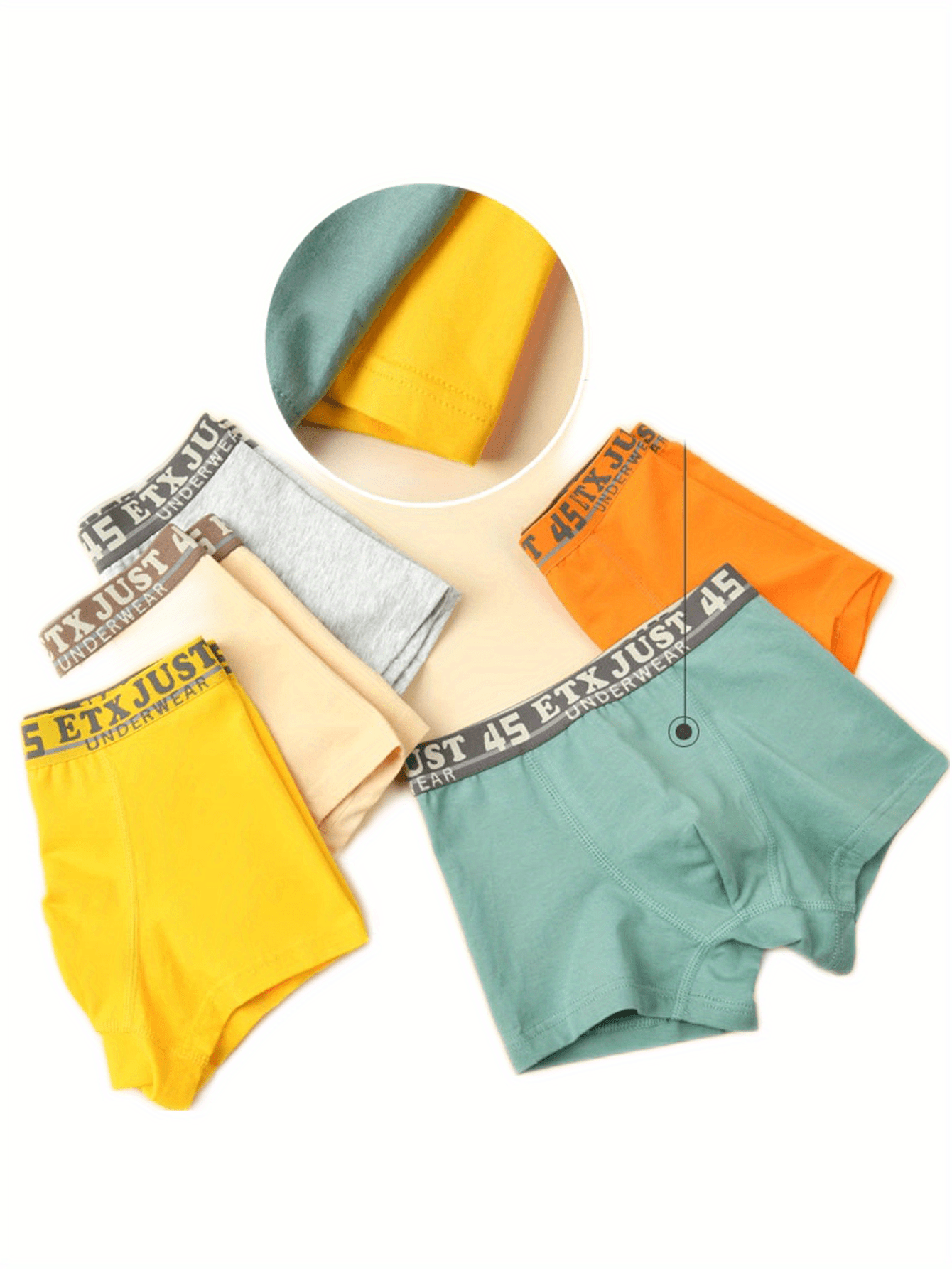 5pcs Boys Letter Tape Boxer Briefs Soft Cotton Underwear