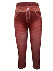 Denim Print Skinny Capris Leggings for Women