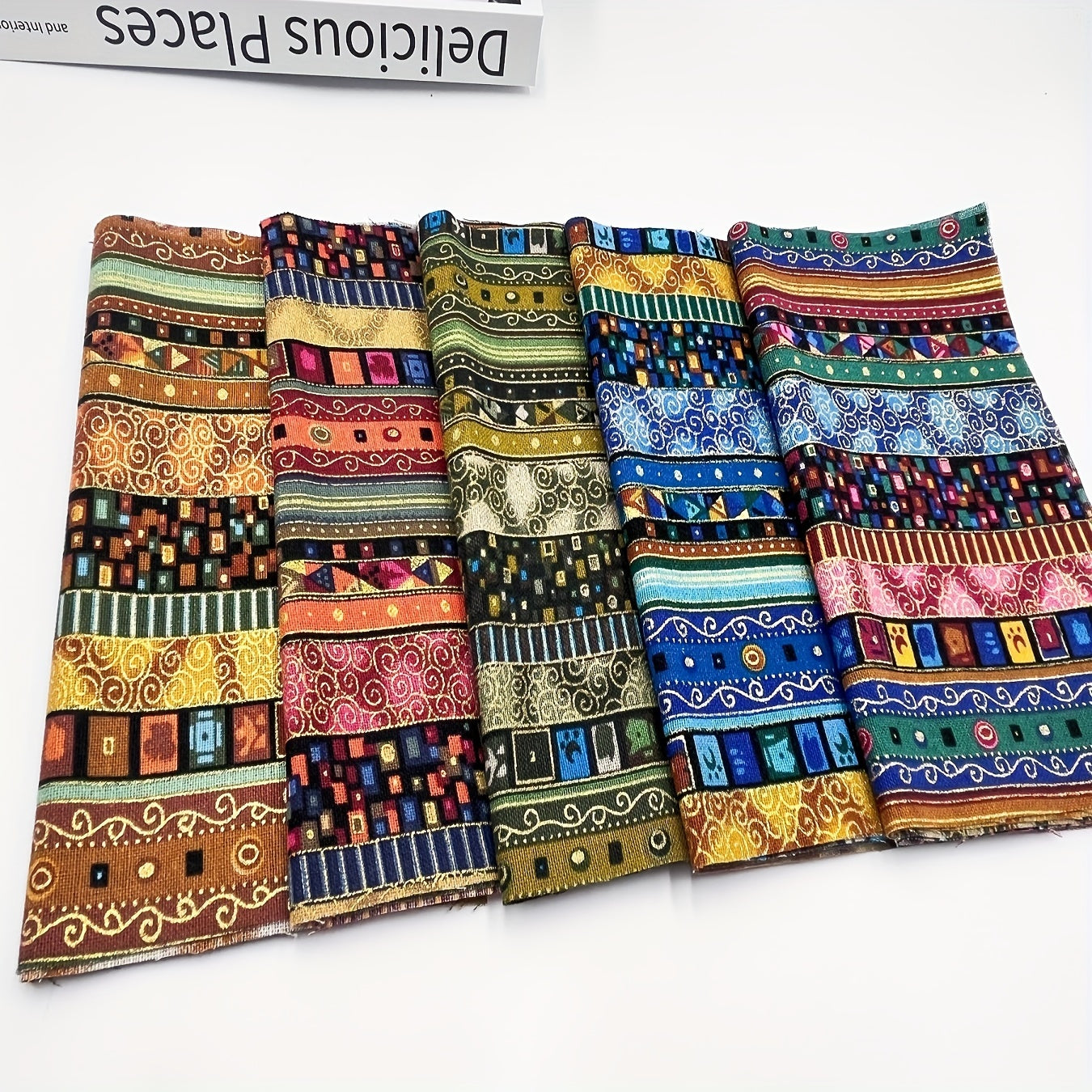 5pcs Ethnic Striped Bronzing Fabric Set DIY Patchwork Tablecloth Decoration
