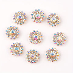 50pcs Flower Glass Rhinestones Golden Base Sew On Beads DIY