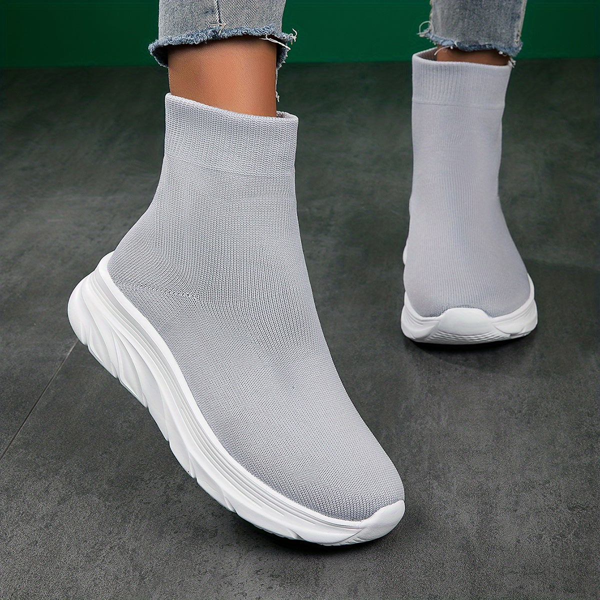 Women's High Top Slip On Sock Sneakers Breathable Knit Shoes