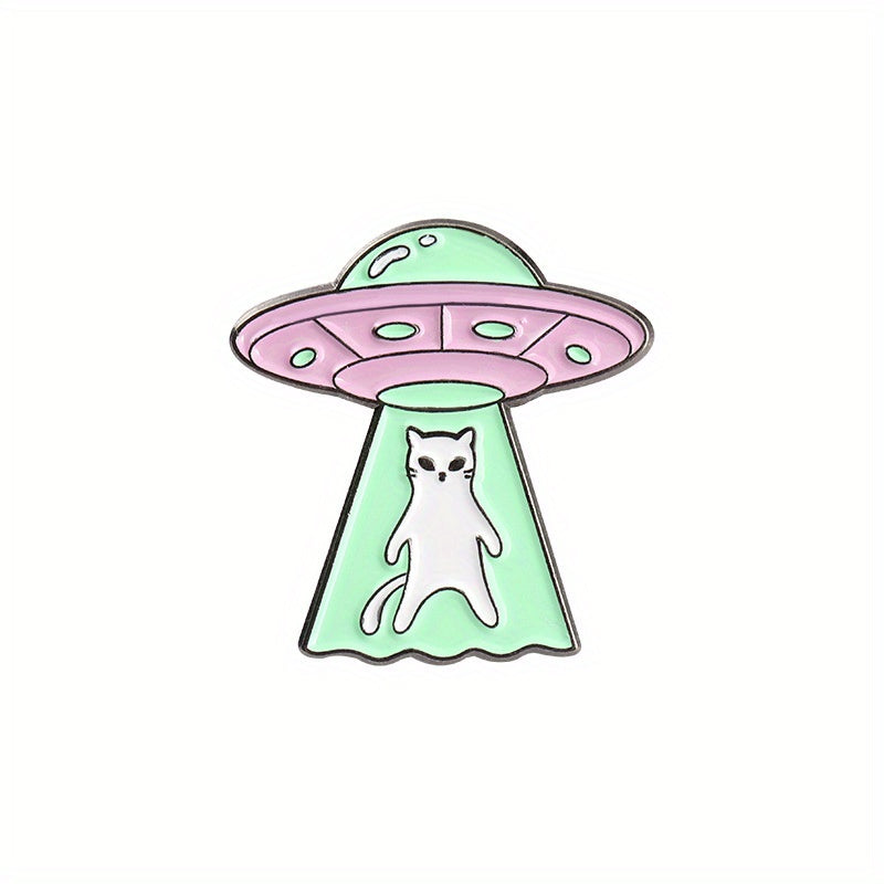 Cartoon Alien Spaceship Alloy Emblem Brooch for Women Girls