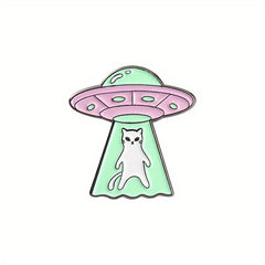 Cartoon Alien Spaceship Alloy Emblem Brooch for Women Girls
