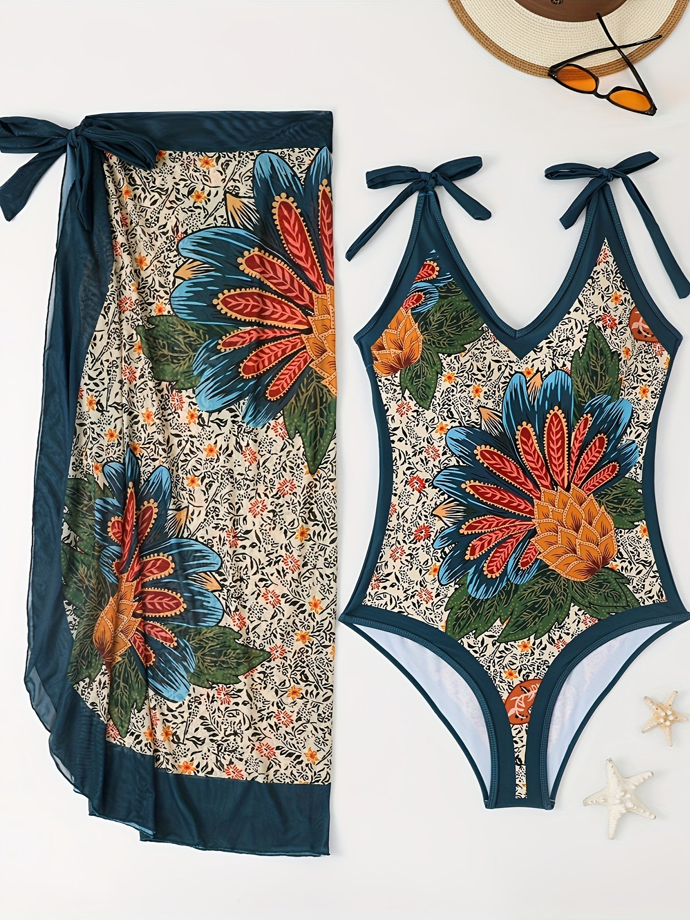 Tropical Print Tankini Set with Wrap Skirt