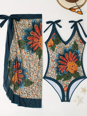 Tropical Print Tankini Set with Wrap Skirt