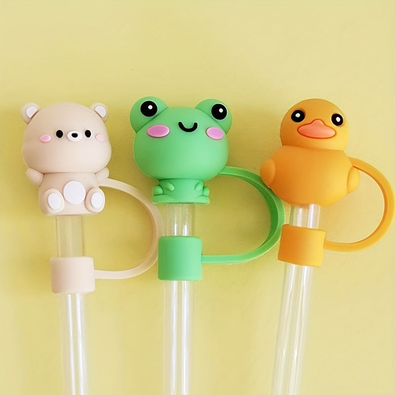 6pcs Cartoon Straw Protective Cover Reusable Silicone Dustproof Straw Lid