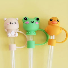 6pcs Cartoon Straw Protective Cover Reusable Silicone Dustproof Straw Lid