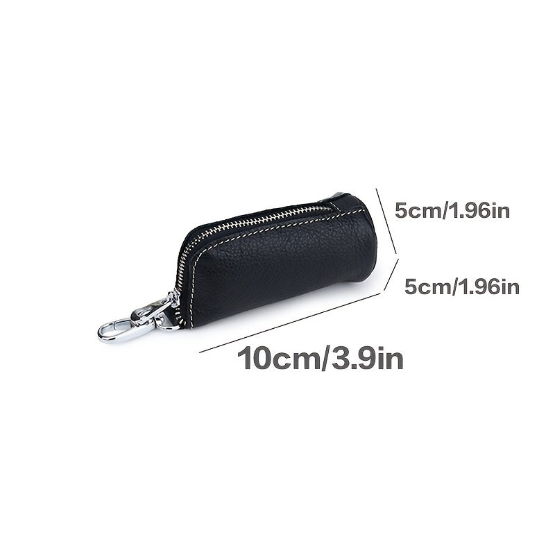 Retro Cowhide Car Key Holder Zipper Keys Storage Bag Keychain