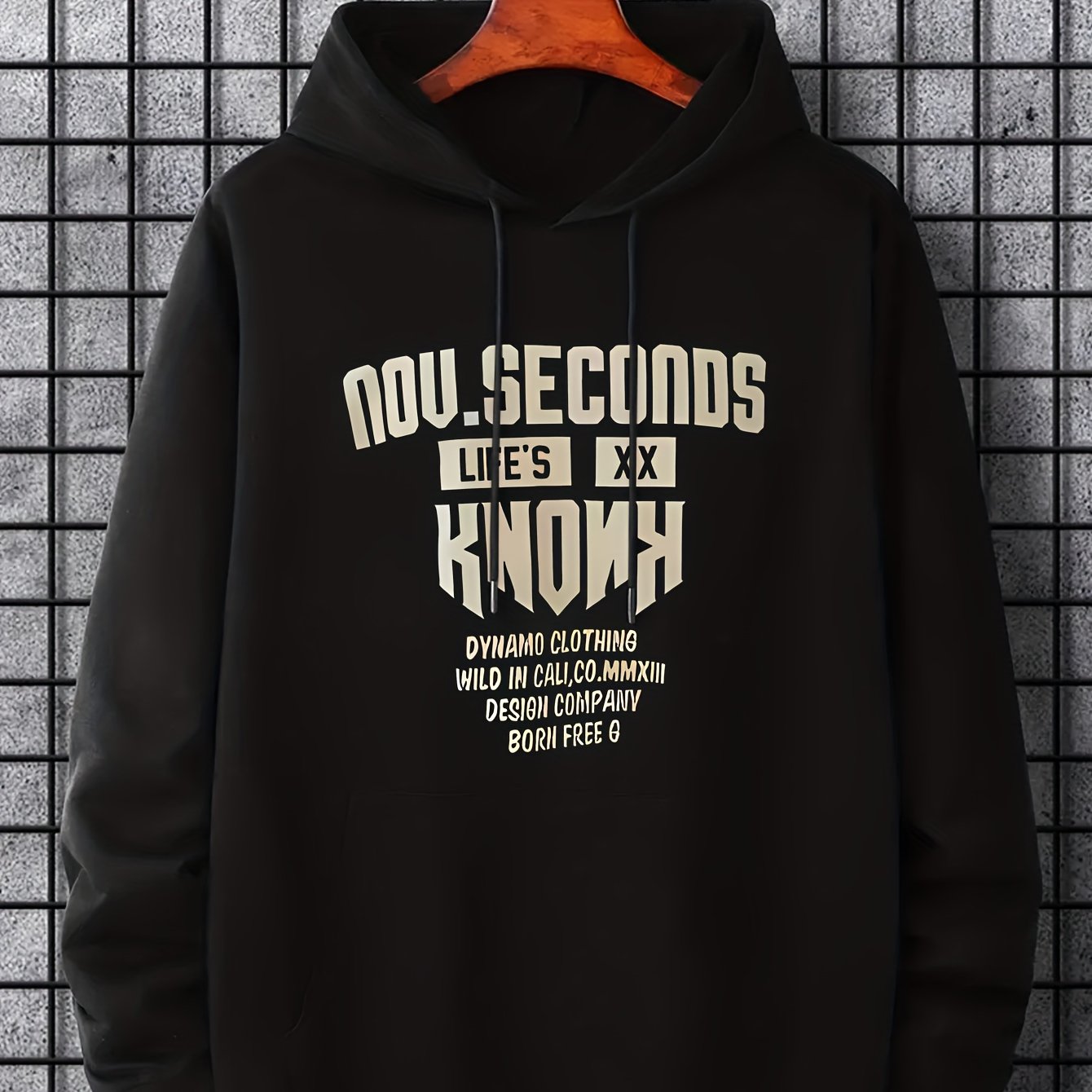 Men's Letter Print Hoodie Casual Breathable Drawstring Hooded Sweatshirt