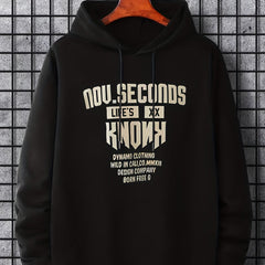 Men's Letter Print Hoodie Casual Breathable Drawstring Hooded Sweatshirt