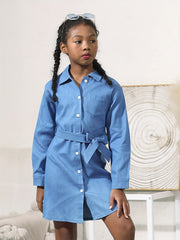 Girls Casual Long Sleeve Denim Dress