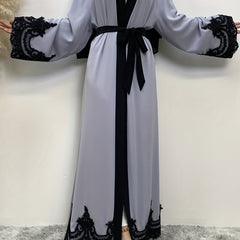 Women's Plus Floral Embroidered Abaya Dress With Belt