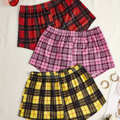 Colorblock Plaid Shorts Soft & Comfy Women's Sleep Bottoms
