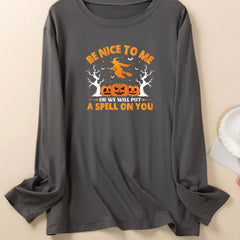 Halloween Lounge Top Witch & Pumpkin Print Long Sleeve