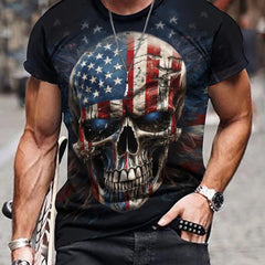 Men's 3D American Flag Skull Graphic T shirt for Outdoor