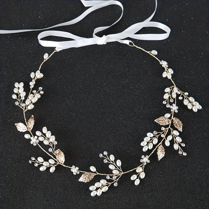 Girl's Pearl Leaf Hairband Golden Hairpin Set Bridal Headwear Hair Accessories