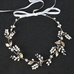Girl's Pearl Leaf Hairband Golden Hairpin Set Bridal Headwear Hair Accessories