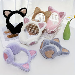 Sequin Peach Heart Cat Ears Earmuffs Plush Winter Warm Ear Cover