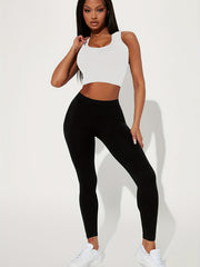 Casual Two Piece Set Tank Top & High Waist Pants Outfit Women's Clothing