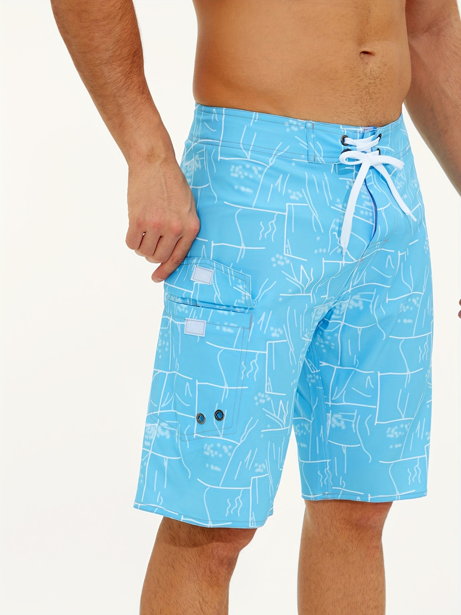 Stripe Print Beach Shorts Men's Swim Trunks Quick Dry Swimwear