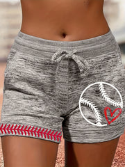 Baseball Print Drawstring Shorts Casual Stretchy Dual Pockets Shorts