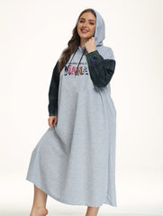 Slogan Print Plaid Raglan Sleeve Hooded Sleep Dress