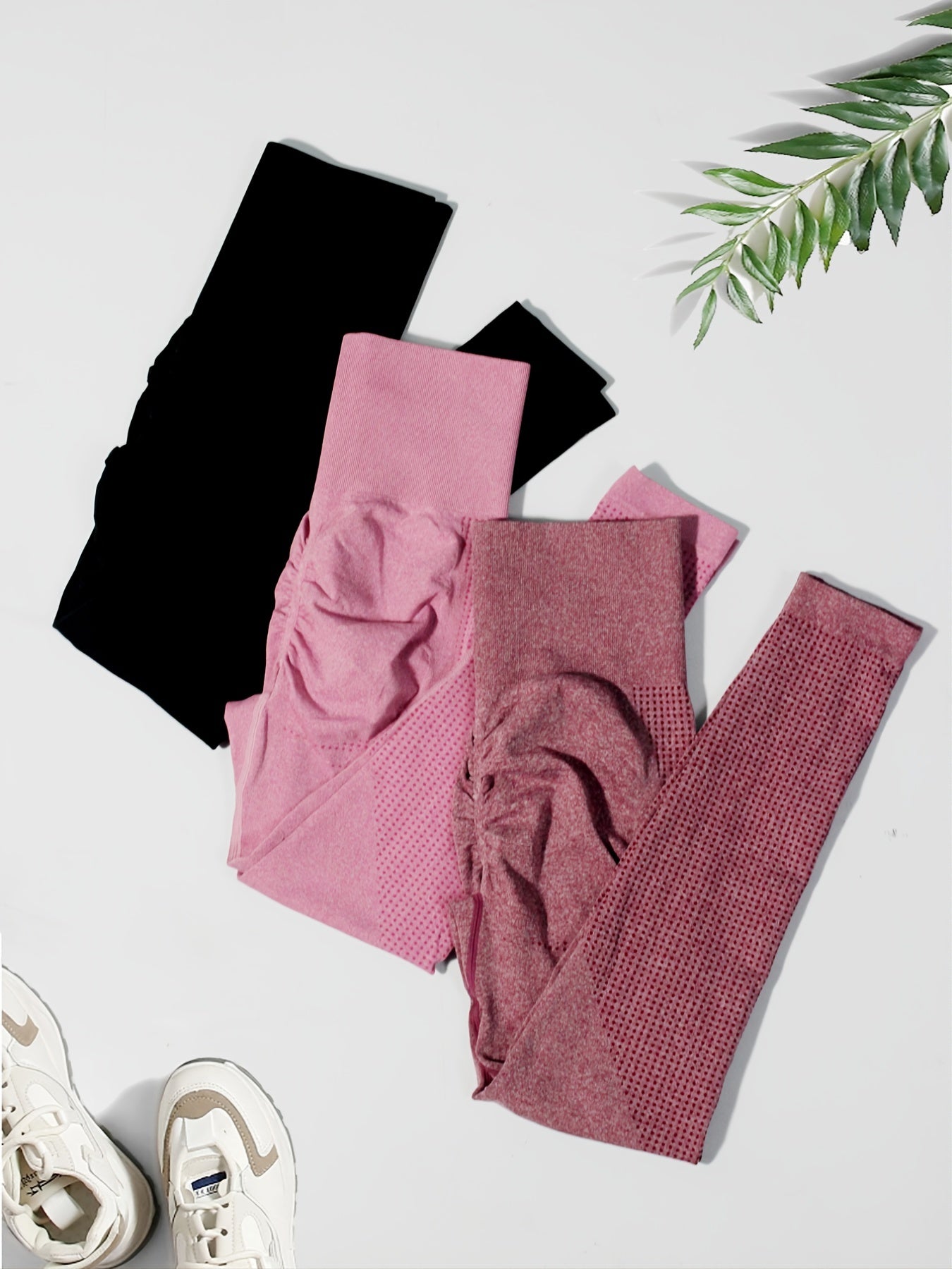 Stretchy Solid Yoga Leggings with Wide Waistbelt