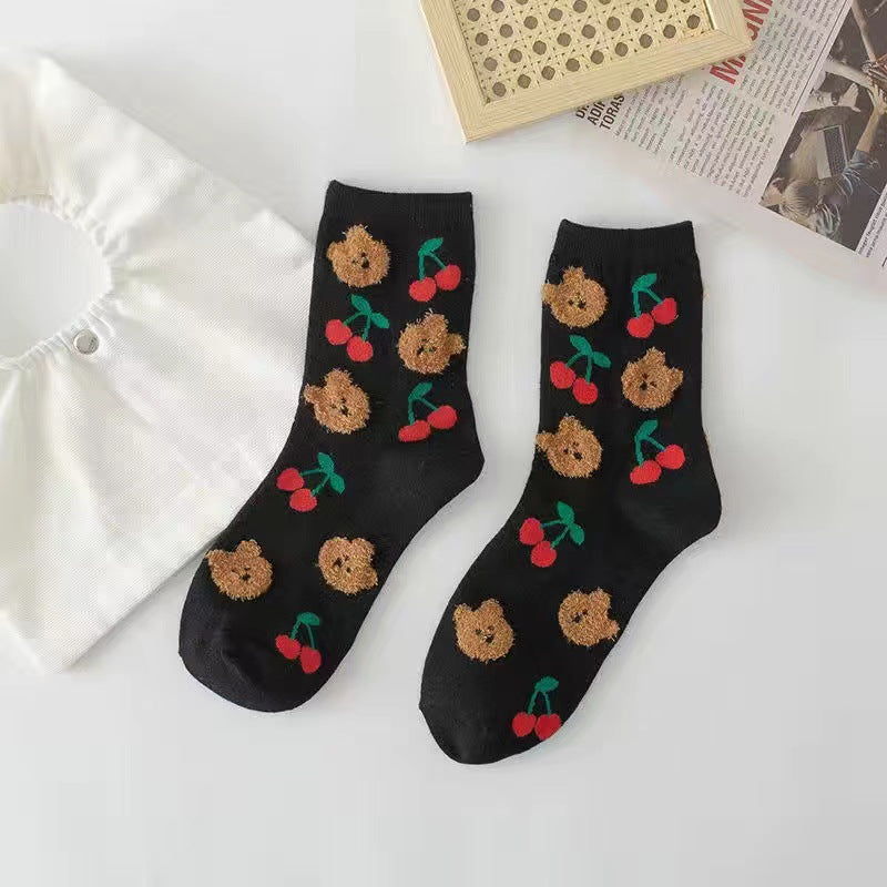 Cartoon Animal Pattern Crew Socks Women's Stockings