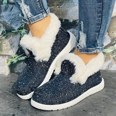 Women's Winter Warm Round Toe Sneakers Lightweight Non-slip Lace Up Flat Shoes