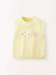 Flower Decor Round Neck Knit Vest for Baby Girls