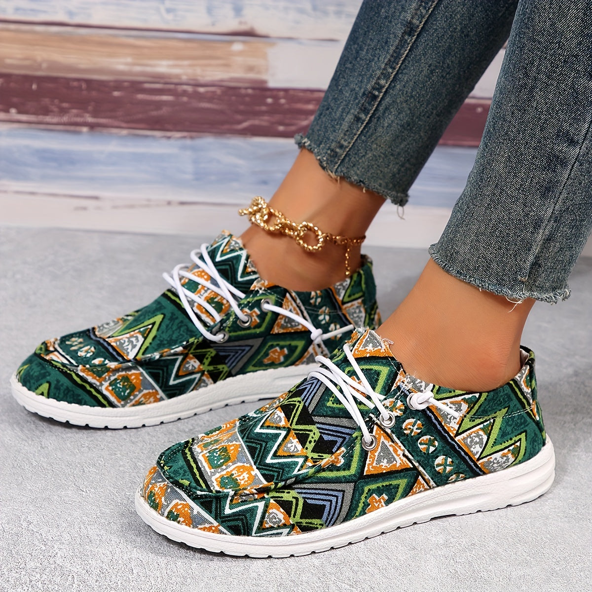 Women's Tribal Flat Loafers Slip On Canvas Shoes Casual Low Top Walking Shoes
