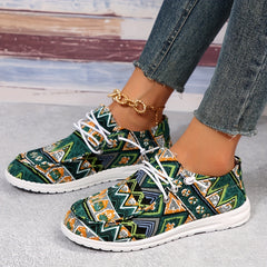 Women's Tribal Flat Loafers Slip On Canvas Shoes Casual Low Top Walking Shoes