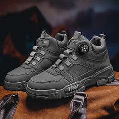 Men's Solid PU Leather Ankle Boots with Rotary Buckle
