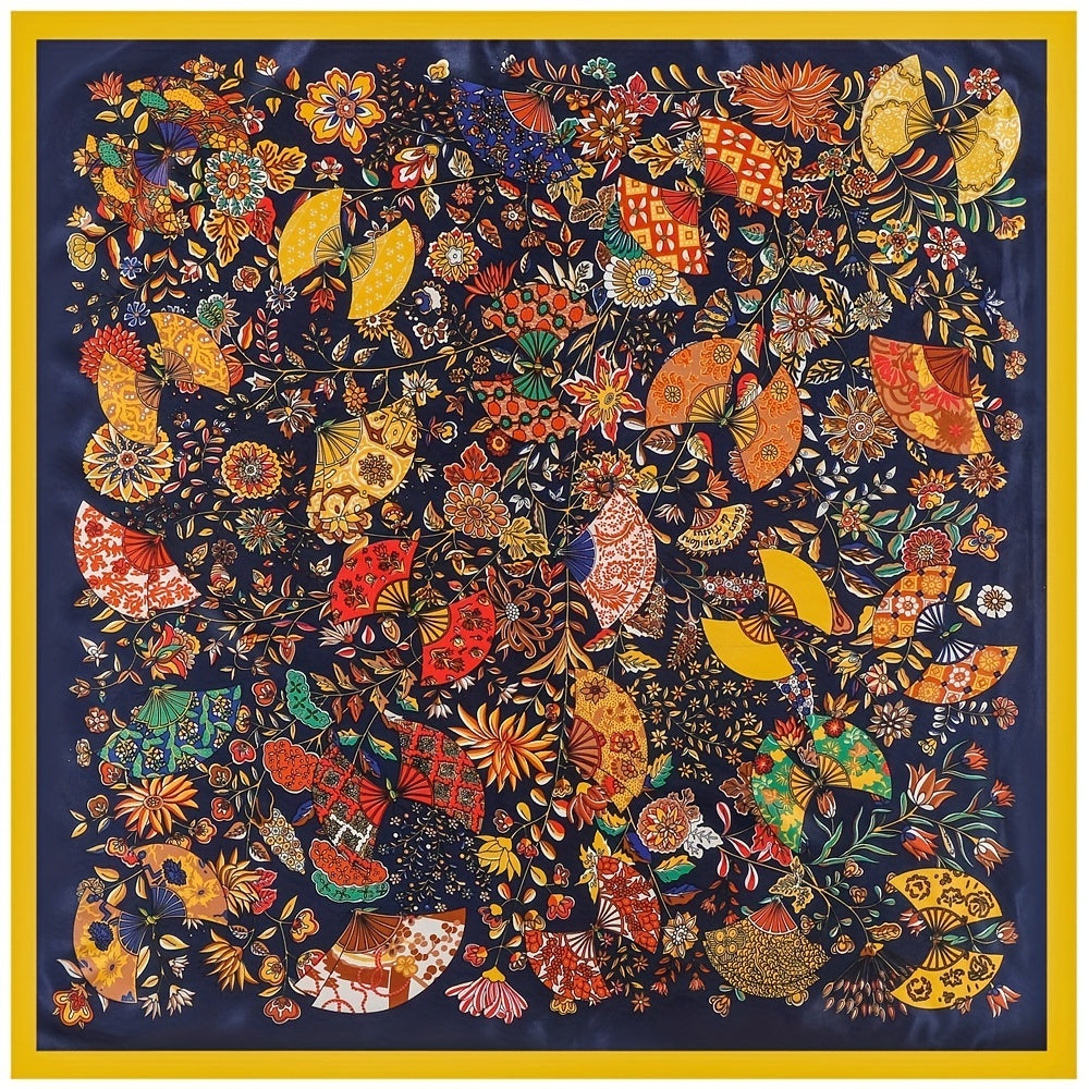 Boho Floral Print Vintage Bandana Silk Square Scarf Large Satin Shawl