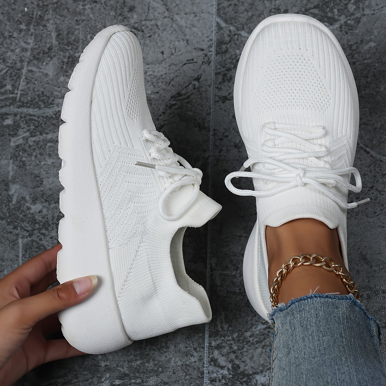 Solid Breathable Woven Shoes Running Sneakers