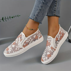 Women's Floral Embroidered Slip On Mesh Sneakers