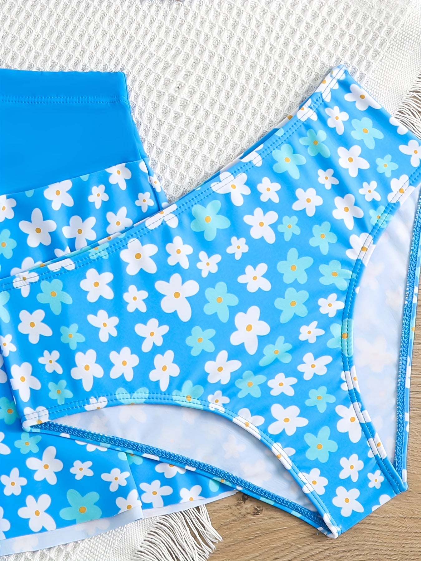 3pcs Girl's Floral Top & Skirt & Bikini Swimsuit Set Kids Beach Clothes