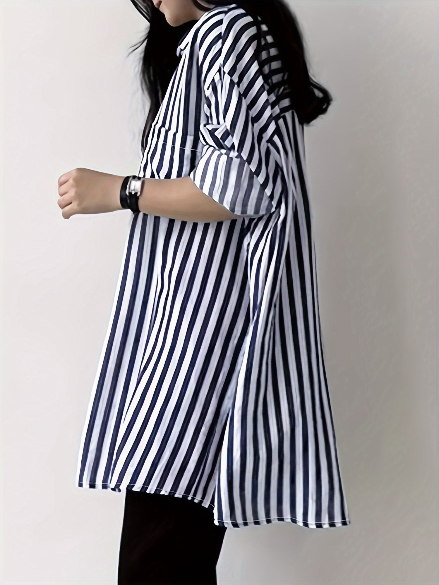 Stripe Print Long Sleeve Button Up Shirt